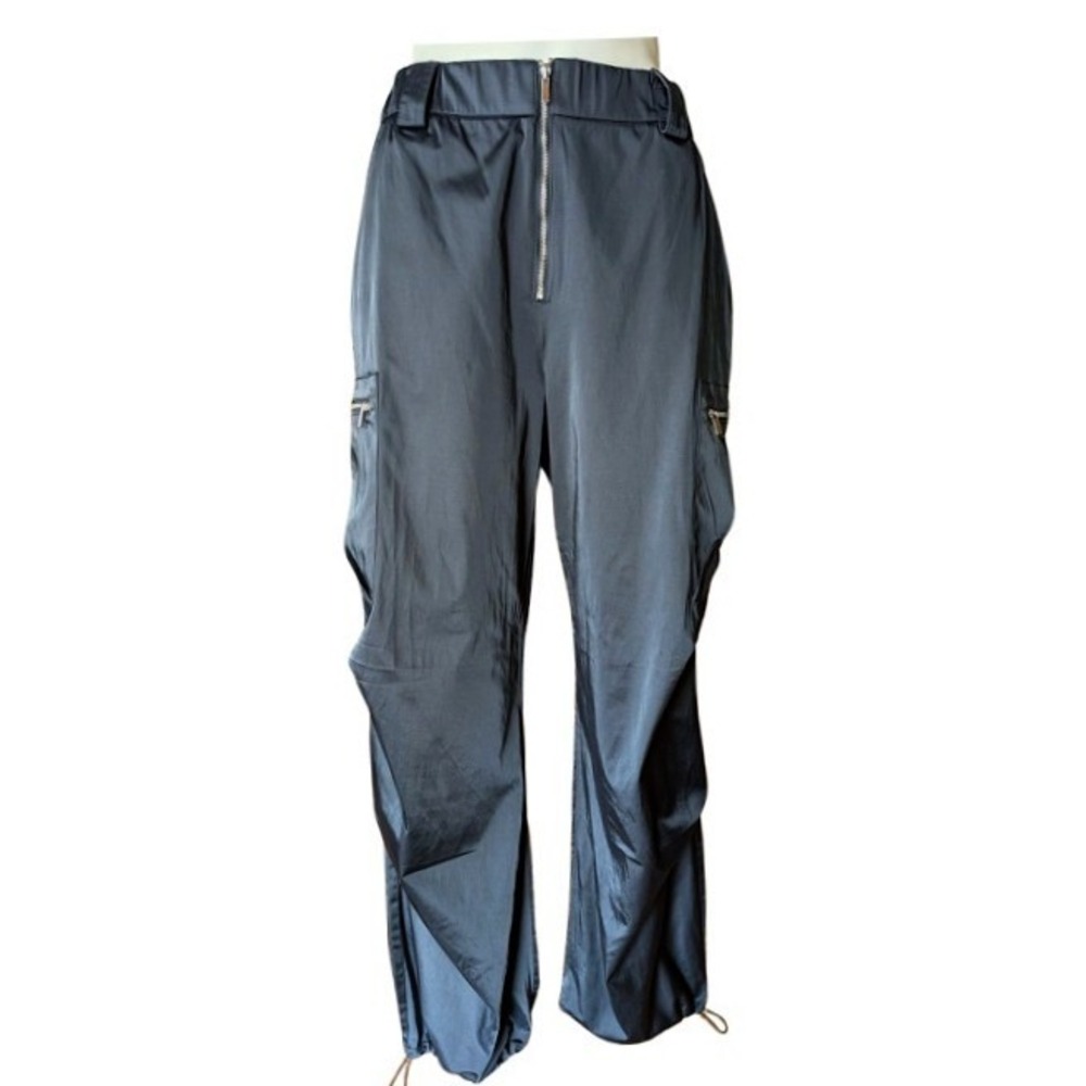 Zara Womens Cargo Utility Pants Dark‎ Grey Grey Zip Front Drawstring Size M NEW